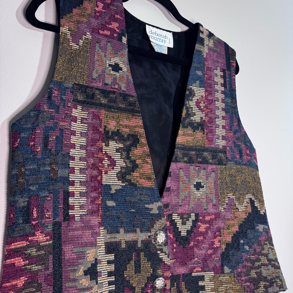 Deborah Murray Tapestry Vest XL Southwestern Boho Cropped Button Front - Picture 2 of 8